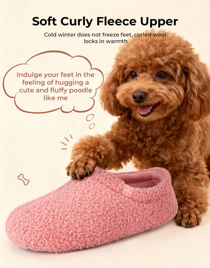 HomeTop Women's Fuzzy Curly Fur Memory Foam Loafer Slippers Bedroom House Shoes with Polar Fleece Lining (5-6, Pink) - Image 3